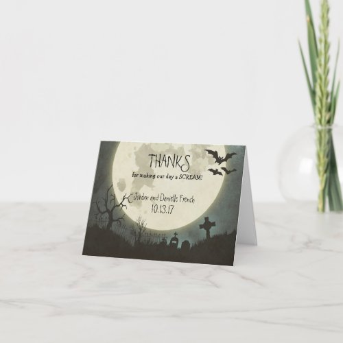 Halloween wedding Thank You card with moon