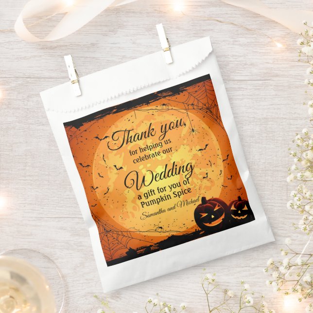 Halloween Wedding Thank You Favor Bag Custom Names (Clipped)