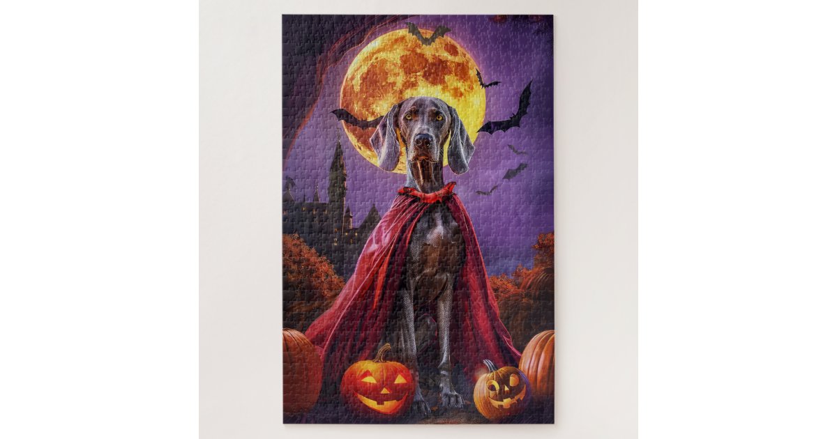 Halloween Weimaraner Vampire Pumpkins Scary Jigsaw Puzzle | Zazzle