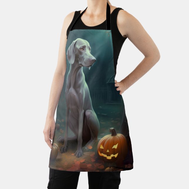 Halloween Weimaraner With Pumpkins Scary Apron (Insitu)