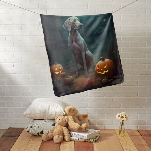 Halloween Weimaraner With Pumpkins Scary Baby Blanket (In Situ)
