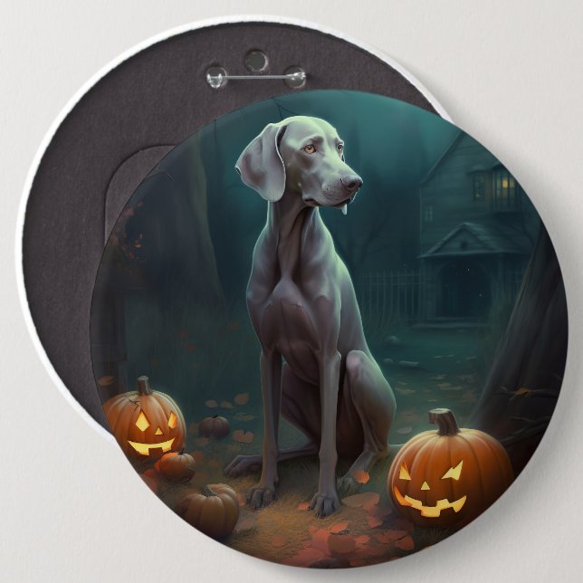 Halloween Weimaraner With Pumpkins Scary Button (Front & Back)