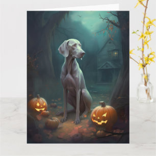 Halloween Weimaraner With Pumpkins Scary Card