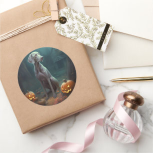 Halloween Weimaraner With Pumpkins Scary Classic Round Sticker