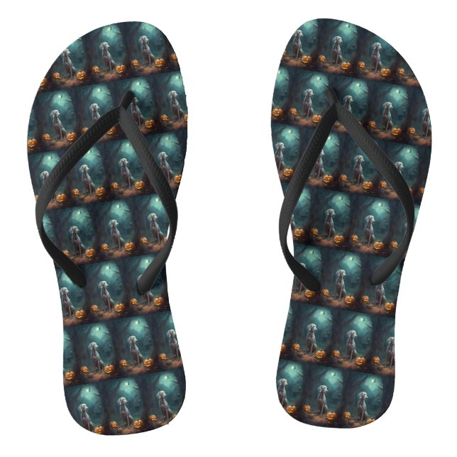 Halloween Weimaraner With Pumpkins Scary Flip Flops (Footbed)