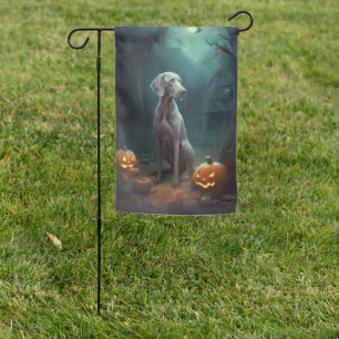 Halloween Weimaraner With Pumpkins Scary Garden Flag