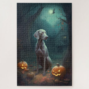 Halloween Weimaraner With Pumpkins Scary Jigsaw Puzzle
