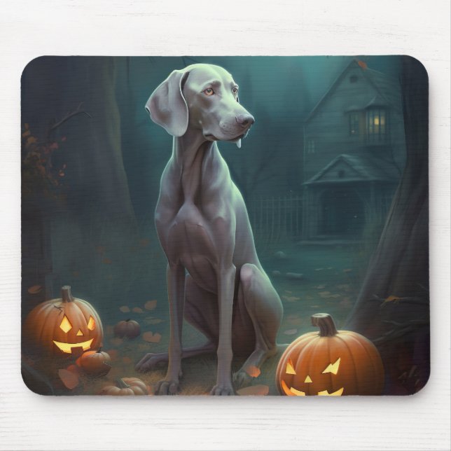 Halloween Weimaraner With Pumpkins Scary Mouse Pad (Front)