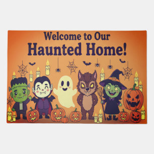Halloween Welcome Doormat Cute Spooky Monsters