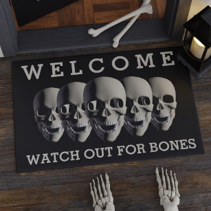 Halloween Welcome Doormat   Watch out for Bones
