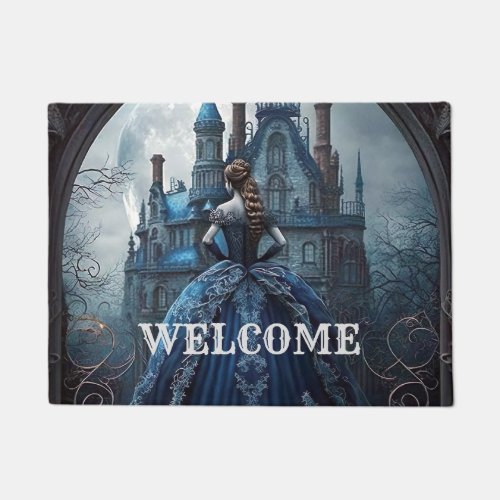 Halloween Welcome Haunted House Blue Night Scary Doormat