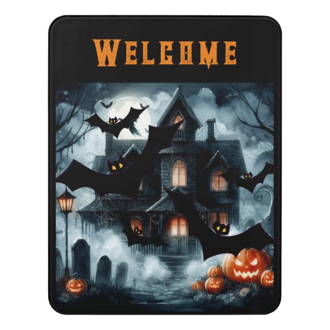 Halloween Welcome Haunted House  Door Sign (Contemporary Vert)