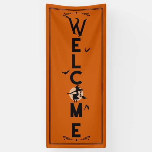 Halloween Welcome  Orange Witch Door Length Banner