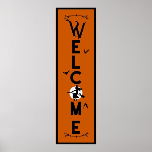 Halloween Welcome  Orange Witch Door Length Poster