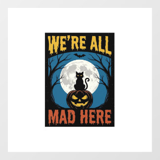 Halloween Were All Mad Here Moon Cat Pumpkin Floor Decals