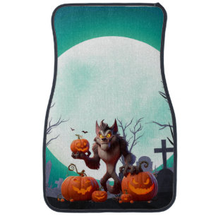 Halloween werewolf and pumpkins car floor mat