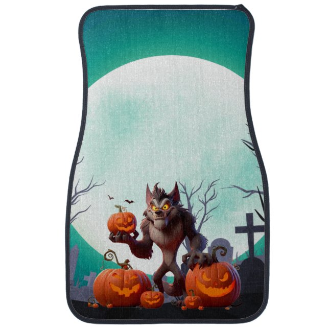 Halloween werewolf and pumpkins car floor mat (Front)