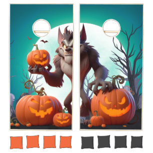 Halloween werewolf and pumpkins cornhole set