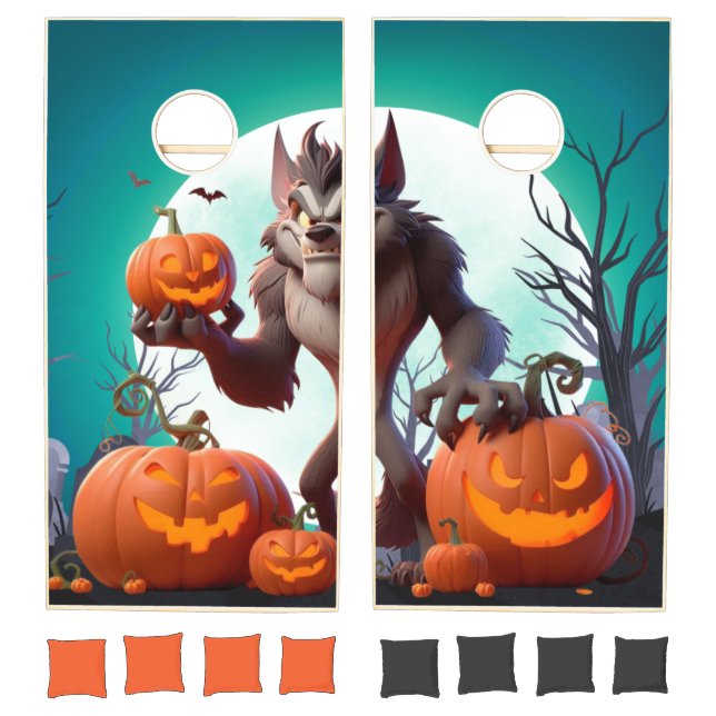 Halloween werewolf and pumpkins cornhole set (Set)