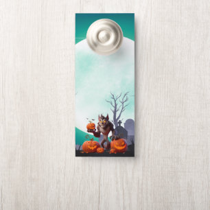 Halloween werewolf and pumpkins door hanger