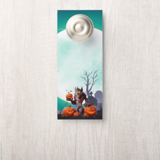 Halloween werewolf and pumpkins door hanger