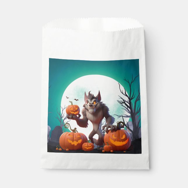 Halloween werewolf and pumpkins favor bag (Front)