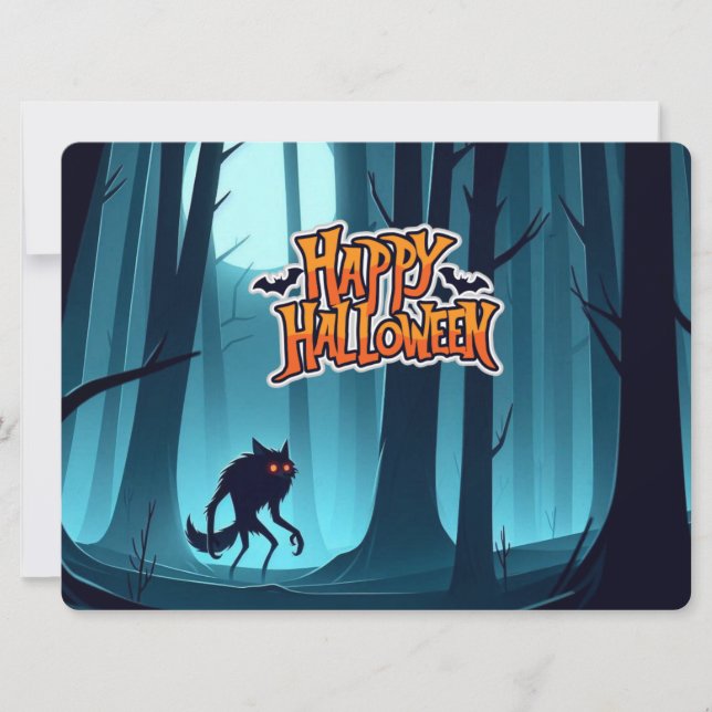 Halloween werewolf and pumpkins invitation (Front)