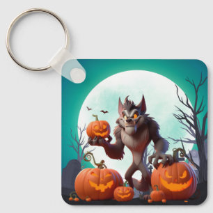Halloween werewolf and pumpkins keychain