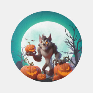 Halloween werewolf and pumpkins outdoor rug
