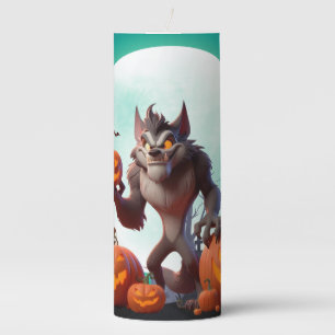 Halloween werewolf and pumpkins pillar candle