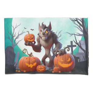 Halloween werewolf and pumpkins pillow case