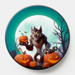 Halloween werewolf and pumpkins PopSocket