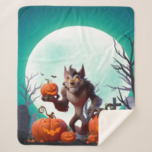 Halloween werewolf and pumpkins sherpa blanket