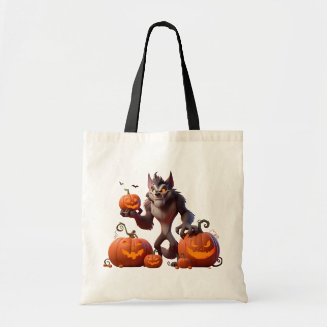 Halloween werewolf and pumpkins tote bag (Front)
