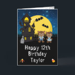 Halloween Werewolf Blue Happy Birthday  Card<br><div class="desc">This fun and spooky birthday card can be personalized with a name or title, such as daughter, granddaughter, niece, friend etc. It features cute werewolves beside a crooked haunted house. In the background is a full moon with bats and a blue night sky with stars. The text combines decorative and...</div>