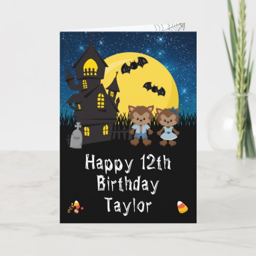 Halloween Werewolf Blue Happy Birthday  Card
