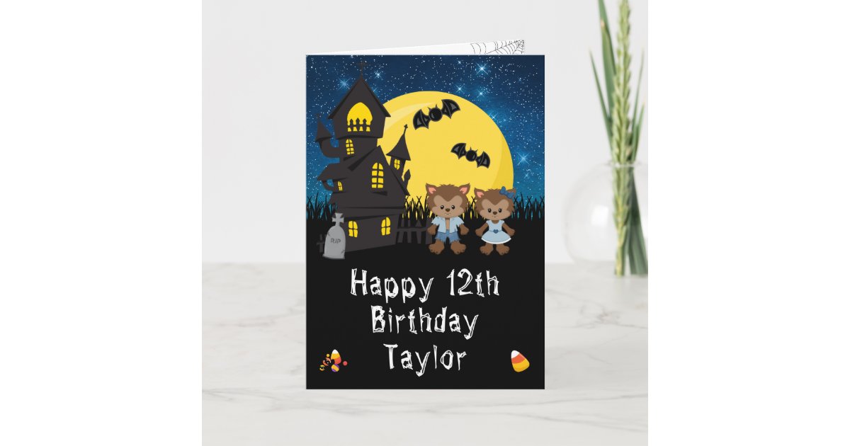 Halloween Werewolf Blue Happy Birthday Card | Zazzle