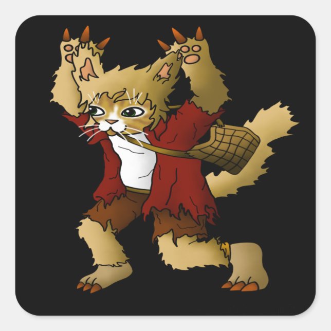 Halloween Werewolf Cat Square Sticker (Front)