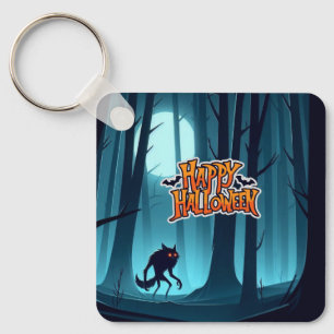 Halloween werewolf in a dark forest keychain