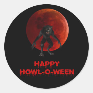 Halloween Werewolf Lycan Red Blood Moon Dripping Classic Round Sticker