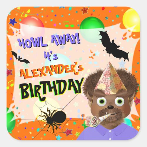 Halloween Werewolf Monster Birthday Party Square Sticker