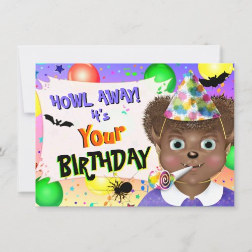 Halloween Werewolf Monster Girl Birthday Card