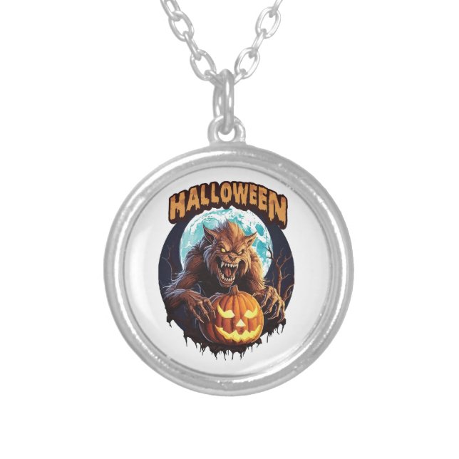 Halloween Werewolf Silver Plated Necklace (Front)