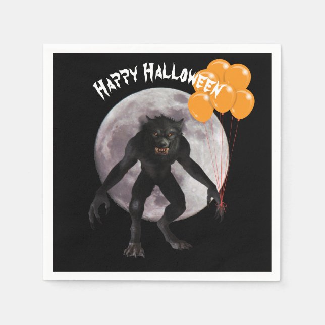 Halloween Werewolf With Balloons Paper Napkins (Front)