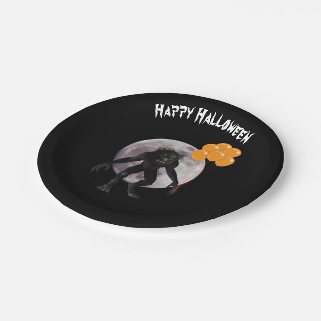 Halloween Werewolf With Balloons Paper Plates (Angled)