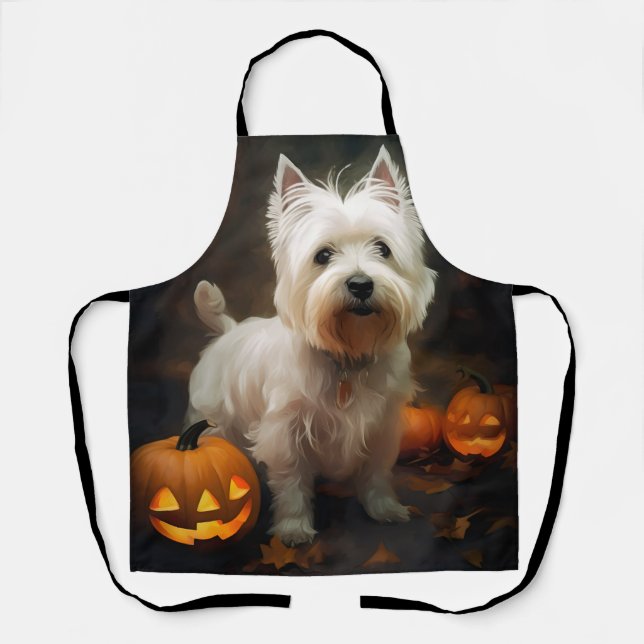 Halloween West Highland White Terrier Pumpkins Apron (Front)