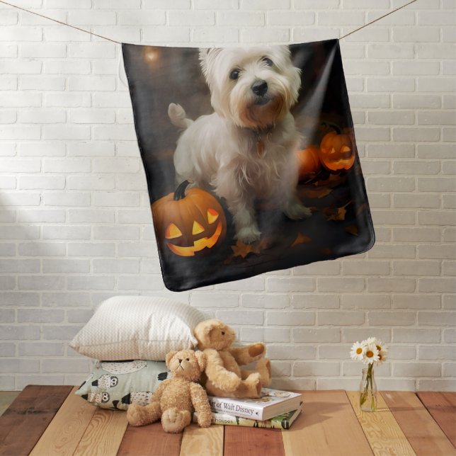 Halloween West Highland White Terrier Pumpkins Baby Blanket (In Situ)