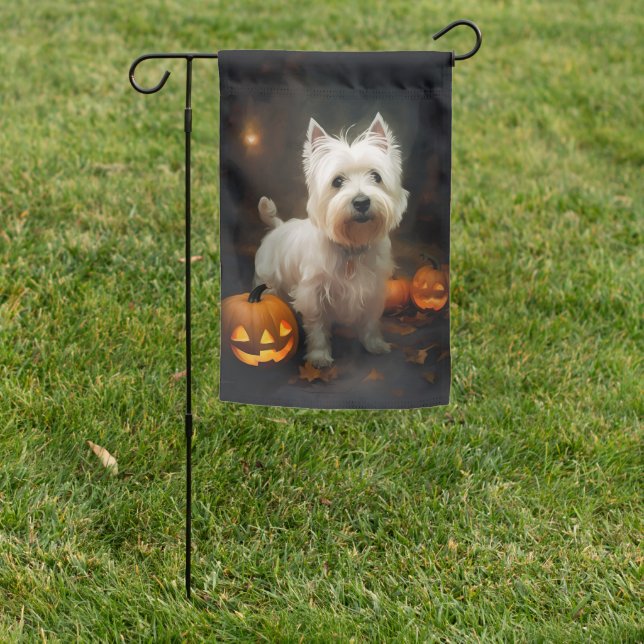 Halloween West Highland White Terrier Pumpkins Garden Flag (In SItu)