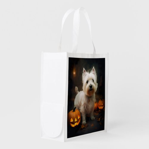 Halloween West Highland White Terrier Pumpkins Grocery Bag