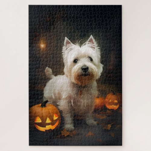 Halloween West Highland White Terrier Pumpkins Jigsaw Puzzle